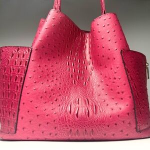 Hot Pink Vegan Leather Faux Ostrich Tote Bag 18x12